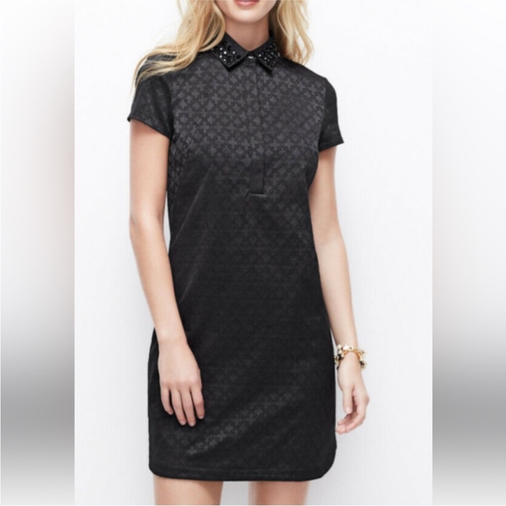 Ann Taylor black cocktail short sleeve dress embellished collar size 14 EUC